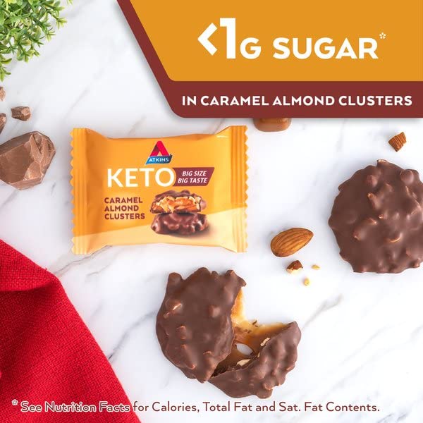 Atkins Caramel Almond Clusters Gluten Free High in Fiber 1g Sugar 2g Net Carb Keto Friendly 20 Count