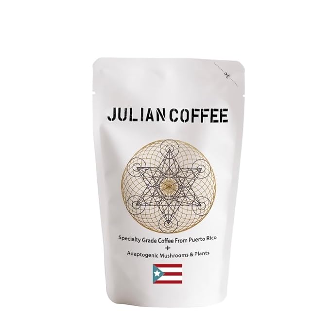 Julian Coffee - Adaptogenic Mushroom Ground Coffee. With Lions Mane Chaga Reishi Cordyceps Ashwagandha Maca Rhodiola Tulsi Astragalus Bacopa Curcumin. 12oz.