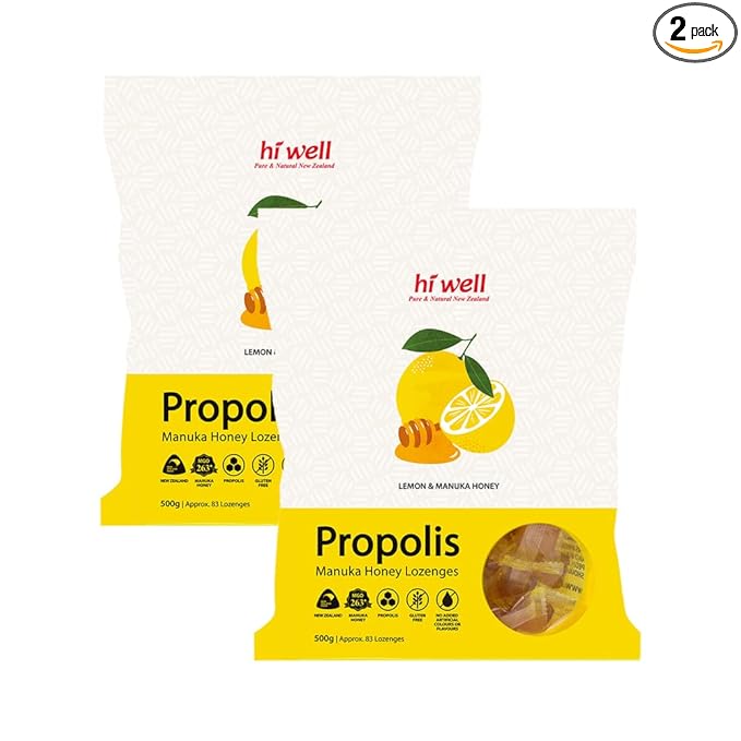 (Pack of 2) Hi Well Propolis Manuka Honey Lozenges Lemon&ampManuka Honey 500g