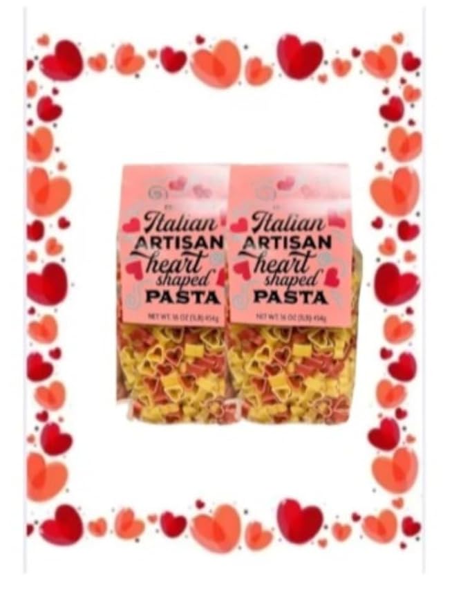 Artisan Italian Heart Shaped Pasta ValentinesDay Love Noodles 2 Pack each 16 oz