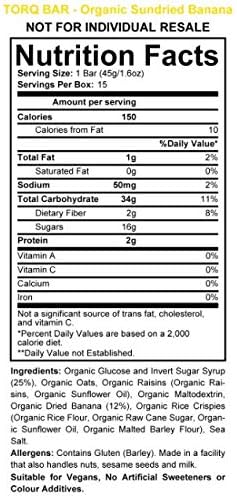 TORQ Organic Energy Bar - Sundried Banana - Box of 15