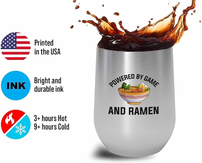 Ramen Lover Silver Edition Wine Tumbler 12oz - Powered by game - Food Lovers chicken pumpkin vegan pantry spicy noodles