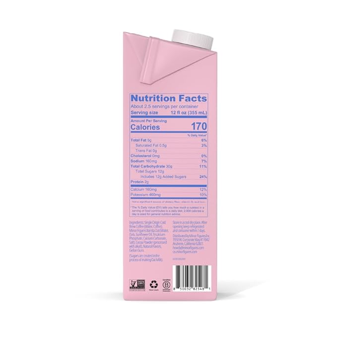 Minor Figures - Oat Latte - Ready to Drink - Multi-serve - Non-GMO - Plant-Based - Vegan - Dairy-Free - Shelf Stable - Coffee - Barista Standard - Unsweetened - 32oz - 4 Pack
