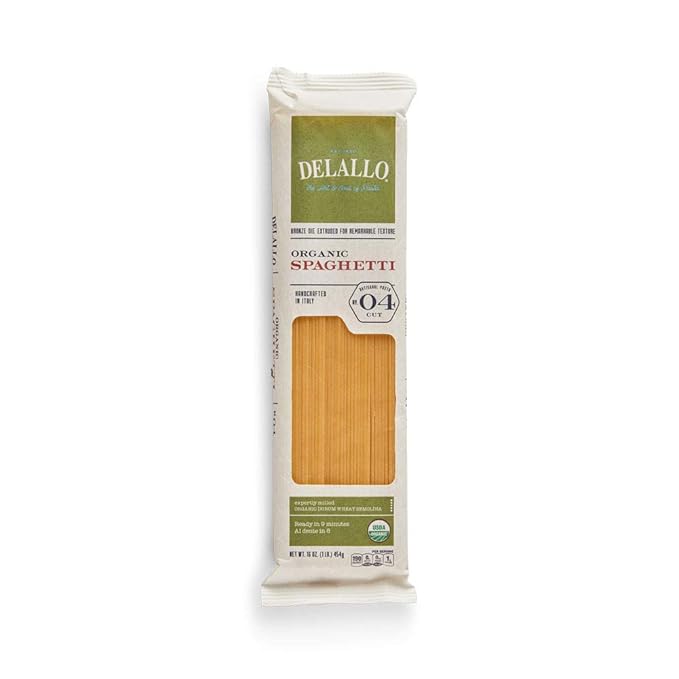 DeLallo Organic Spaghetti Pasta Made in Italy with 100% Certified Organic Semolina Durum Wheat Flour Bronze Cut Non-GMO Kosher Vegan 1 Pound Bag (16 Pack)