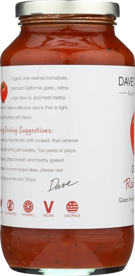 Dave`s Gourmet Pasta Sauce Red Heirloom (6x25.5 OZ)