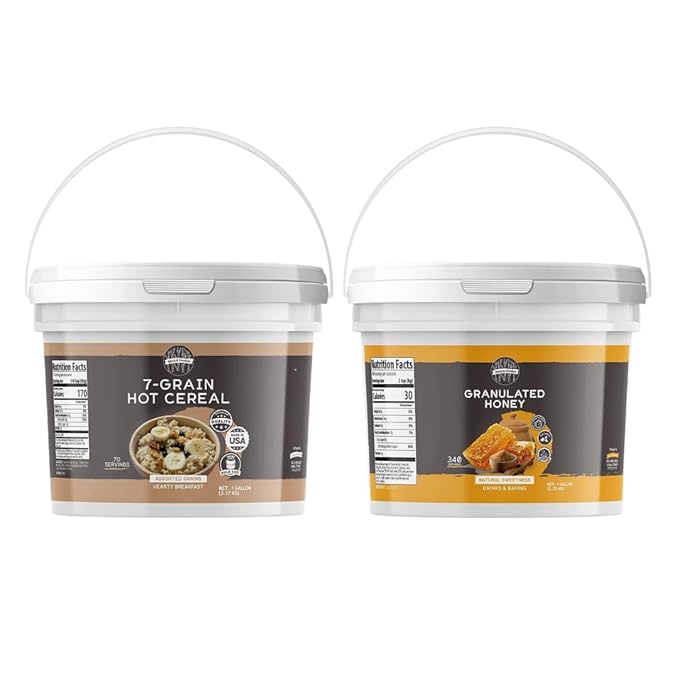 Birch &amp Meadow 7-Grain Hot Cereal &amp Granulated Honey Bundle (1 Gallon Buckets) Versatile Ingredients Oatmeal &amp Smoothies Flavorful
