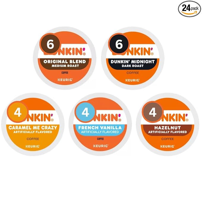 Variety Pack Sampler of K-Cups Coffee Pods—Original Dark Caramel Hazelnut &amp French Vanilla Coffee—for Keurig Brewers— (24 Count)