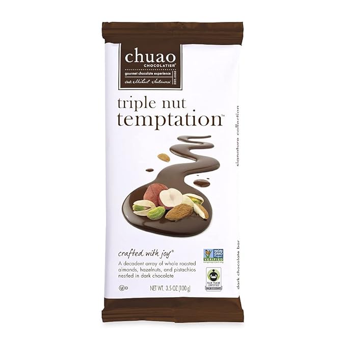 Chuao Chocolatier Triple Nut Temptation Dark Chocolate Gourmet Bars | For Gift Baskets Birthday Thank You Care Package | 10 Pack 2.8 oz Each