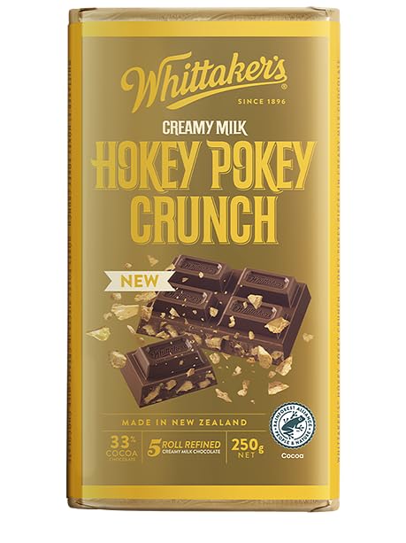 Whittaker's Hokey Pokey Crunch Chocolate Block 250g (Pack of 4) （Made in New Zealand）