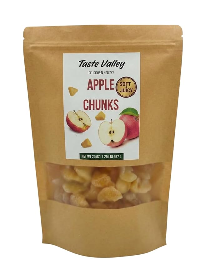 Taste Valley Dried Apple Chunks 20 oz Resealable Bag | Soft &amp Chewy Dehydrated Apples | Gluten Free | No Artificial Colors or Flavors | Kids Lunchbox Snack &amp Pantry Fruit for Trail Mix Oatme