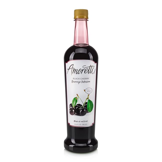 Amoretti - Black Cherry Beverage Infusion - Drink Mix &amp Water Enhancer with Pump for Flavoring Cocktails Waters Teas and other Beverages 94 Servings Per Bottle (750 ml) Preservative Free