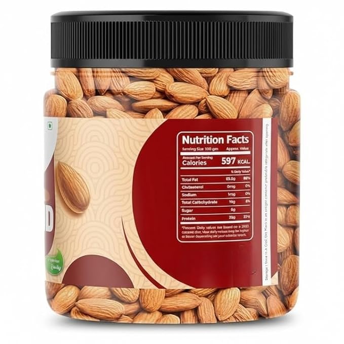 California Almonds 100gm | Raw &amp Crunchy Badam Giri | High Protein Vegan &amp Gluten-Free | Natural Healthy Dry Fruits for Snacking Cooking &amp Baking