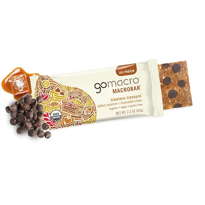 Gomacro Macrobar Organic Vegan Protein Bars - Salted Caramel + Chocolate Chips (2.3 Ounce Bars 12 Count)