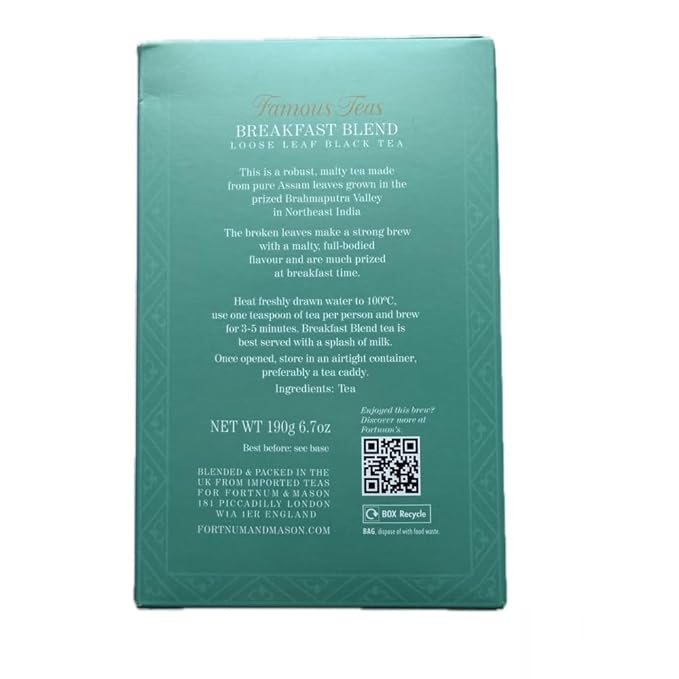 Fortnum and Mason Breakfast Blend 190g 6.7oz Loose Tea Box Carton (1 Pack)