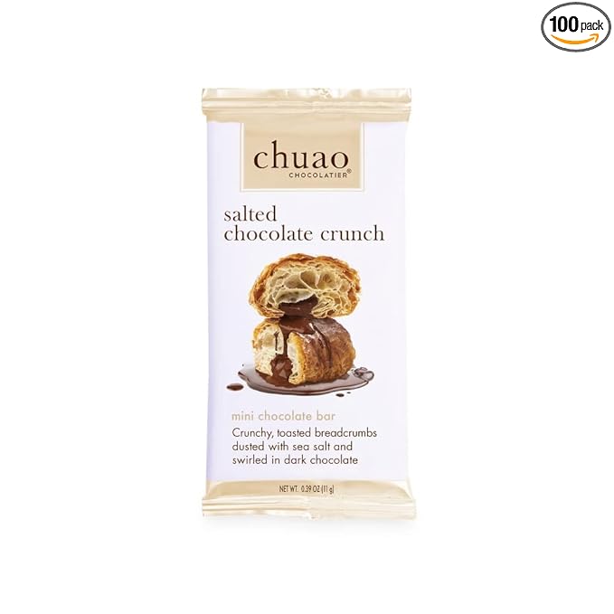 Chuao Chocolatier Salted Chocolate Crunch Gourmet Dark Chocolate Mini Bars | For Gift Baskets Birthday Thank You Care Package | 100 Pack 0.39 oz Each