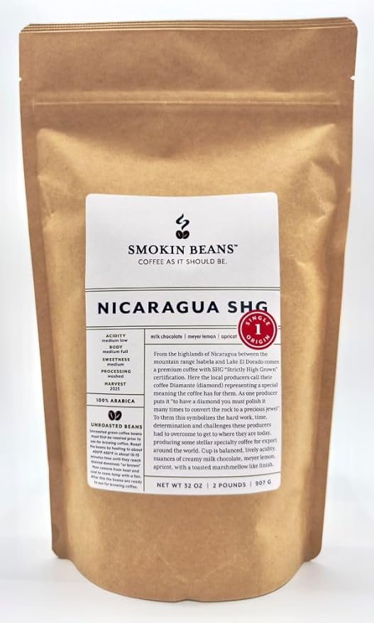 2-Pound (Pack of 1) Nicaragua Unroasted Green Coffee Beans Fresh Current Crop Specialty Grade For Home Coffee Roasters