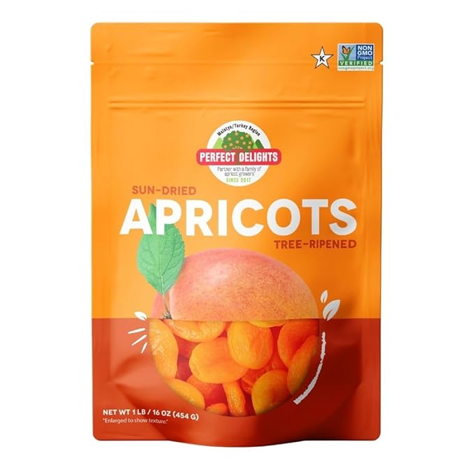 Perfect Delights Sun-Dried Turkish Apricots Vegan &amp Healthy Fruit Snack for Kids and Adults - Single Pack (16 oz)