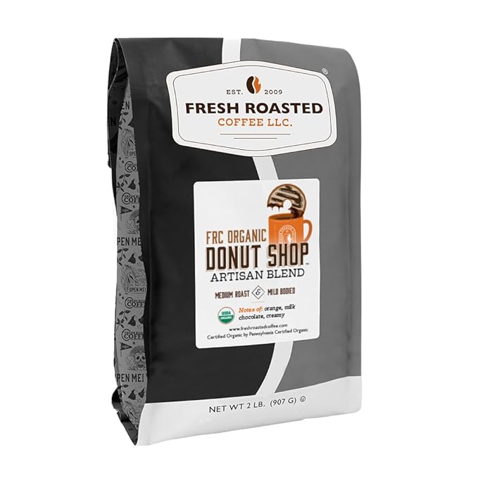 Fresh Roasted Coffee Organic Donut Shop | USDA Organic Kosher | Medium Roast 2 lb (32 oz) Whole Bean