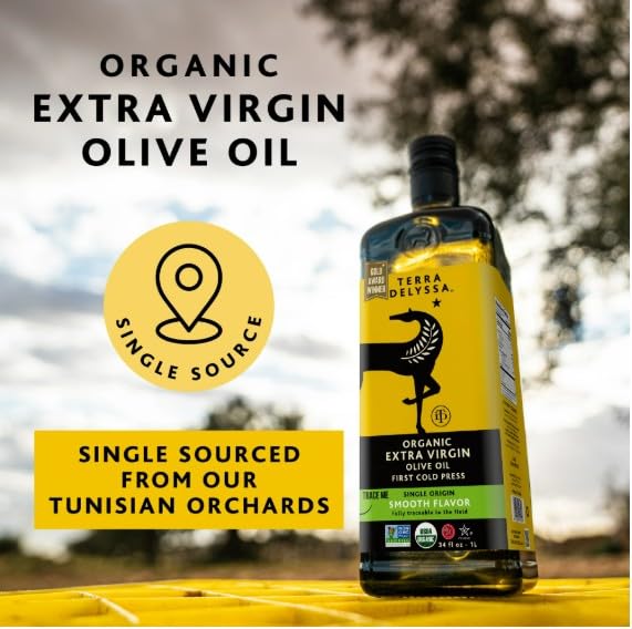 T.erra Delyssa First Cold Pressed Extra Virgin Olive Oil Single Sourced 1L (34 fl. oz) Dark Glass Bottle - 3 Pack Certified Kosher. Non-GMO Naturally Rich in Antioxidants and Polyphenols
