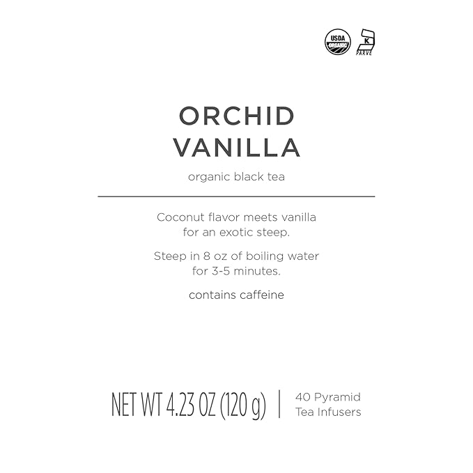 Tea Forte Orchid Vanilla Premium Caffeinated Black Tea Blend Event Box Bulk Pack 40 Count 10 per tray Individually Wrapped Handcrafted Pyramid Infusers