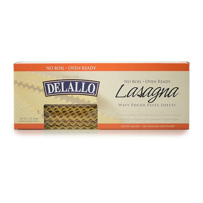 DeLallo No-Boil Lasagna Sheets 13.2oz Box Oven Ready Made with Durum Wheat Semolina Flour Non-GMO (12 Pack)