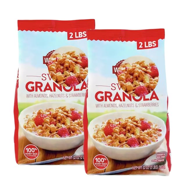 Granola 2 Pounds | Perfect breakfast blend it contains grains almonds and hazelnuts with strawberries and raspberry bits (2 Pack)