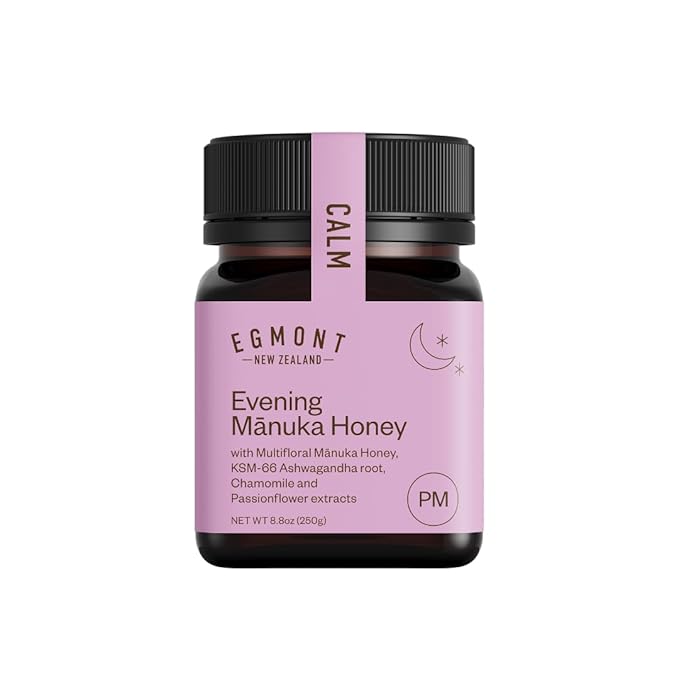 Egmont Honey Manuka Honey MGO 100+ with Ashwagandha | Raw New Zealand Night Honey for Relaxation &amp Sleep Support – KSM-66 Ashwagandha Blend with Chamomile &amp Passionflower – 8.8oz (250g)