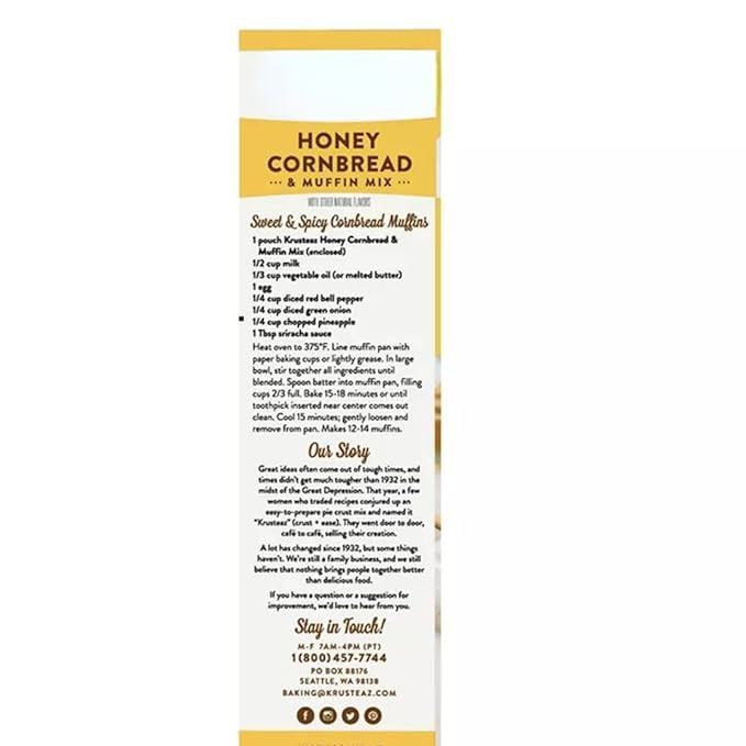 Natural Honey Cornbread and Muffin Mix 60 oz Bakes 48 Cornbread Squares (1 Pack)