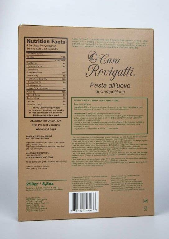 Fettuccine with Lemon Gourmet Egg Pasta (Pack of 4) - Italian Pasta From the Region of Di Campofilone- Imported Italian Egg Pasta- 8.8 ounces / 250 grams
