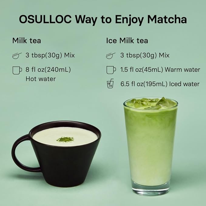 OSULLOC Volcanic Isle Matcha Milk Tea – Premium Jeju Matcha Latte Powder Just Add Water Creamy &amp Smooth Large Pouch (10.6oz 300g)