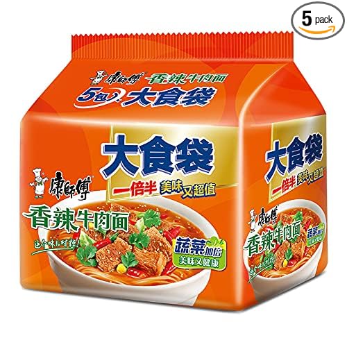 康师傅 方便面 大食袋方便面 泡面袋装速食 五连包144g*5包Master Kong instant noodles big food bag instant noodle bag instant food five packs 144g*5 packs (香辣面5袋 /Spicy noodles 5 bags)