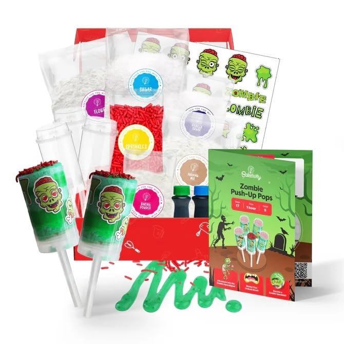 Zombie Push-Up Pops Baking Kit for Kids Halloween Baking Kit with Pre-Measured Ingredients Zombie Decorations &amp Step-by-Step Guide DIY Cake &amp Pudding Push-Up Pops Kit Fun Family Activity Party