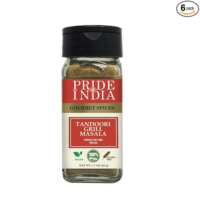 Pride of India - PACK of 6 - Tandoori Grill Masala – Blend of Exotic &amp Gourmet Spices – Ideal for Vegetable Meat &amp Chicken Cooking – GMO Free – Easy to Use - 1.7 oz. Small Dual Sifter Bottle