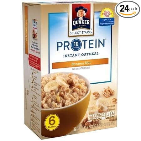 Quaker Instant Oatmeal Protein Banana Nut Flavor 6 Count 12.9oz Box (Pack of 4)