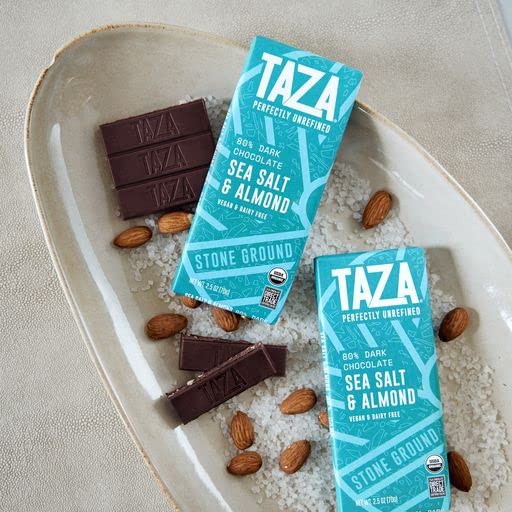 Taza Chocolate Organic Amaze Bar 80% Stone Ground Sea Salt Almond 2.5 Ounce (10 Count) Vegan
