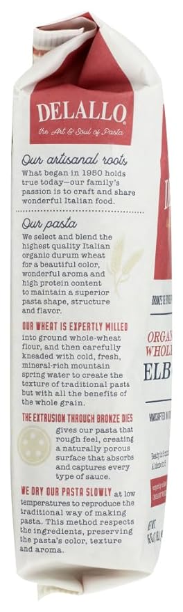 DeLallo Elbows No. 52 100% Organic Whole Wheat Pasta 16 oz (454 g)(Pack of 3)