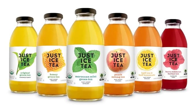 Just Ice Tea Organic Iced Tea 16 Fl Oz Glass Bottles (6 Flavor Variety Pack of 12)