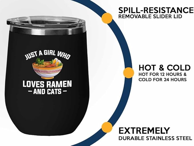 Ramen Lover Black Edition Wine Tumbler 12oz - Just a girl who loves - Food Lovers chicken pumpkin vegan pantry spicy noodles