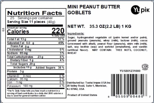 Yupik Mini Peanut Butter Cups 2.2 lb (35.2 oz) Kosher Milk Chocolate Goblets Peanut Butter Filling Smooth &amp Creamy Delicious Snacks Ideal for Baking Topping &amp Gifting