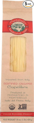 Montebello Organic Pasta Capellini 16-Ounce Bag (Pack of 5) by Montebello