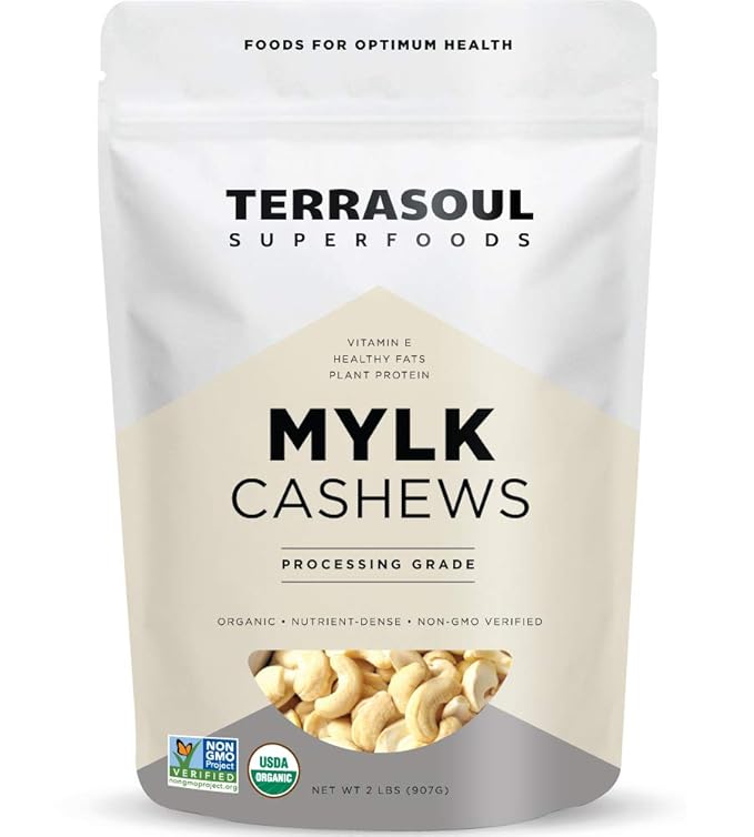 Terrasoul Superfoods Organic Raw Cashews (Mylk Grade) 2 Lbs Premium Quality for Snacking Desserts Cashew Milk and Nut Butter Making
