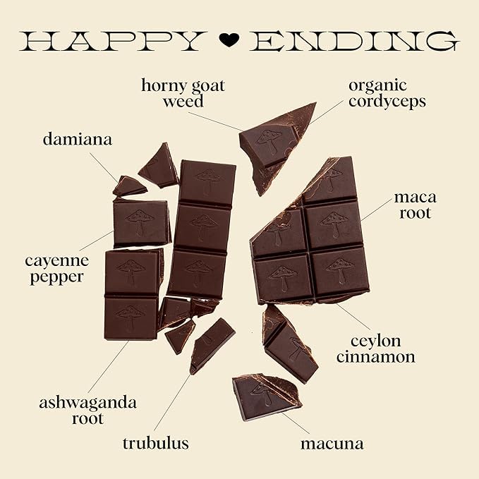 Alice Mushrooms Happy Ending 2-Pack | Sensual Mushroom Chocolates | Improves Mood Performance Vitality Energy and Engagement | Cordyceps Ashwaganda Cayenne Cinnamon