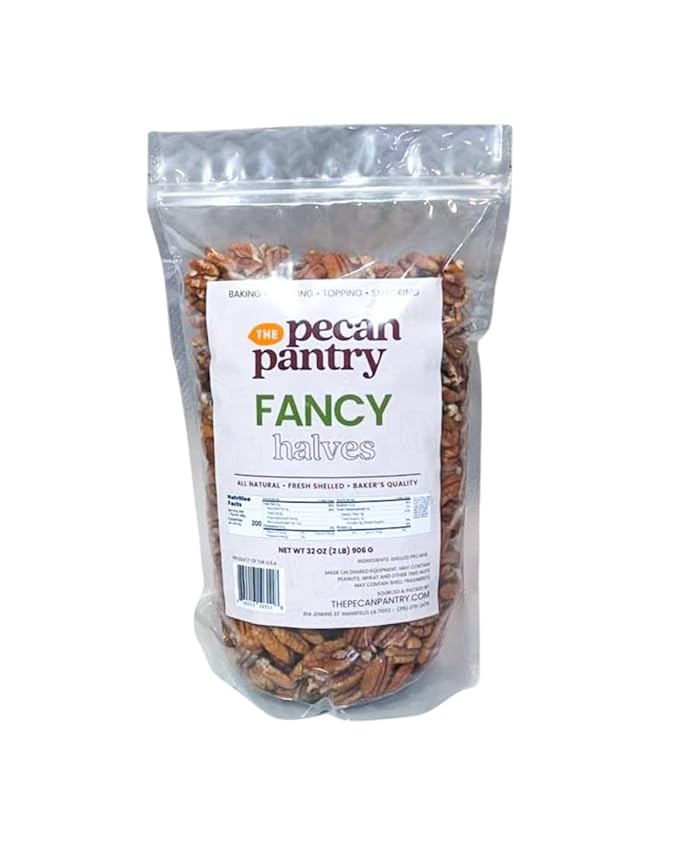 The Pecan Pantry 2 lb Resealable Bag of Fancy Pecan Halves - U.S.A. Grown - Perfect for Baking Snacking and Cooking - Premium Quality