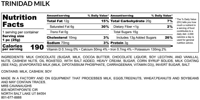Mrs. Cavanaugh's Caramel Cashew Trinidad 28oz Mixed Chocolate (50% Milk 50% White)