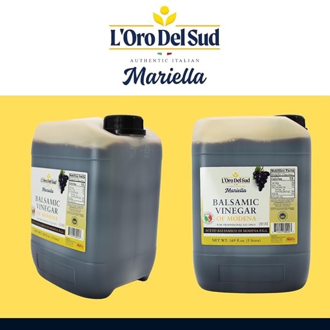 Mariella Premium Aged Balsamic Vinegar of Modena IGP Certified 5 liters (169 fl oz) Product of Italy Bulk Packaging Refill Foodservice Repacking Restaurants Home Use