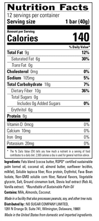 No Sugar Keto Bar Snack Cinnamon Bun 24 x 1.41oz Bars - Low Carb No Sugar Keto Snack Food with Keto Friendly Macros 3g Net Carb 9g Plant Based Protein 13g Healthy Fat Sugar Free (0g)