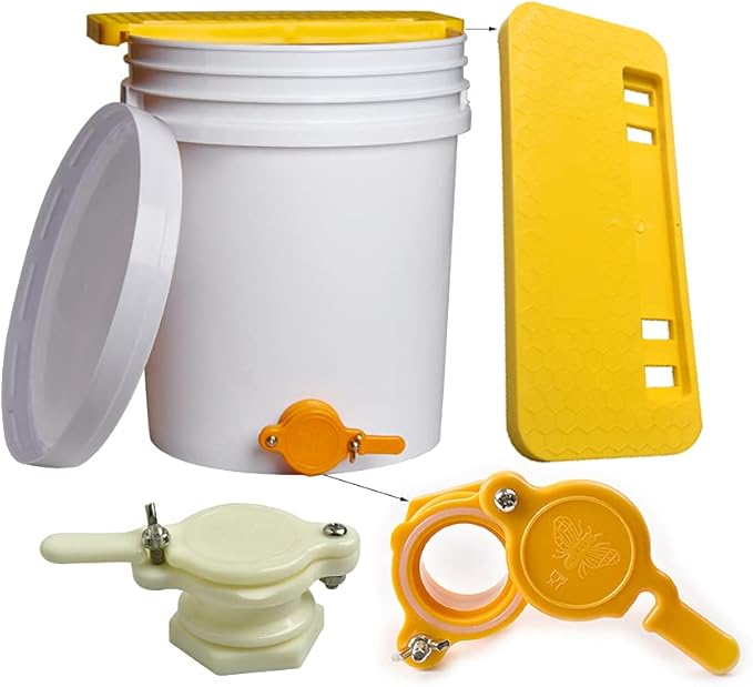 5 Gallon Plastic Honey Bucket Kit - 10pcs Honey Harvesting Tool Set with Gate Valve Filter &amp Beekeeping Supplies | Home Apiary Harvesting Equipment