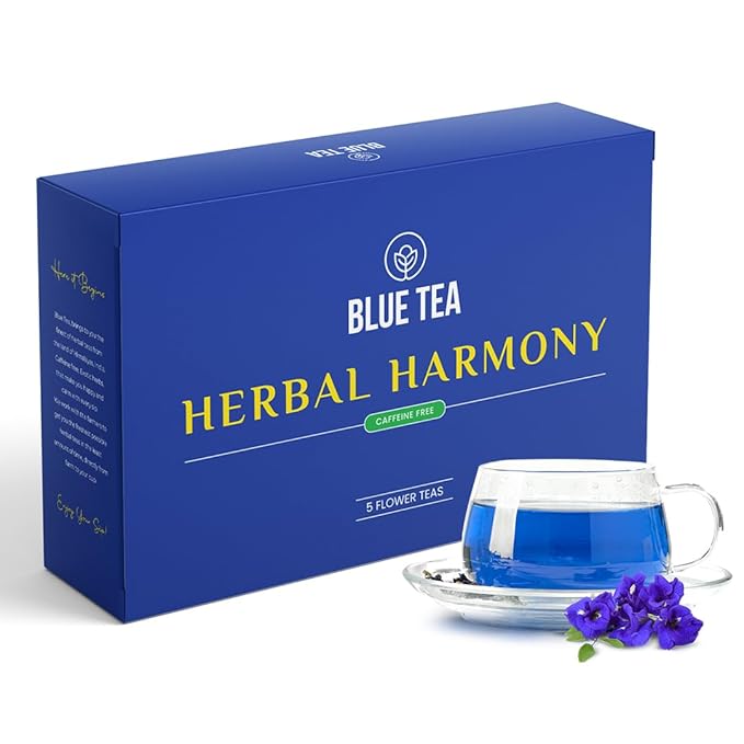 BLUE TEA - Flower Tea Combo - 5.64 Oz (Pack of 5) | Butterfly Pea Rose Hibiscus Chamomile Lavender | VARIETY PACK | Caffeine Free - Non-Bitter - Herbal Tea - Flower Based | Pet Jar Pack