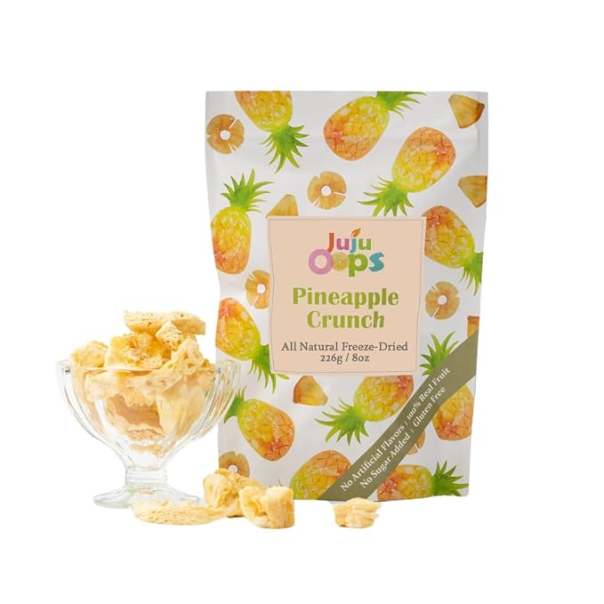 Juju-Oops Freeze-Dried Pineapple Individual Pack | 100% All Natural Crunchy &amp Healthy | Family Party Size Snack for Kids &amp Adults | Non-GMO No Sugar &amp Additives Added Vegan Gluten free