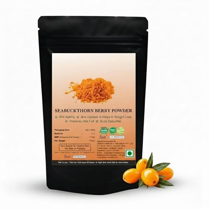 Organics Sea Buckthorn Berries Powder (150 Gm) Best Source of Vitamins and Phytonutrients | Dry SeaBuckthorn Berries Powder | Rich in Fiber Omegas Vitamin C E Source of Vitamins